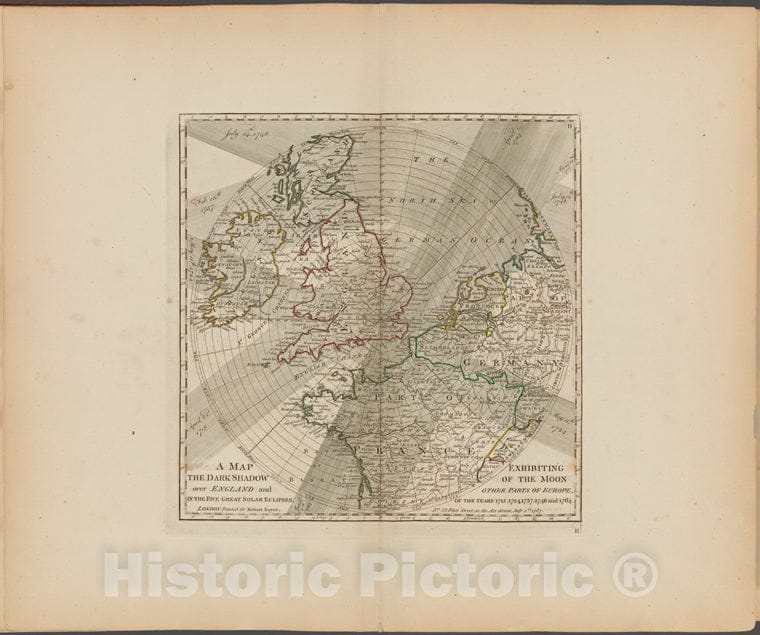 Historic Map - 1788 A Exhibiting The Dark Shadow Of The Moon Over England And Europe, In The Five Great Solar Eclipses, Of The Years 1715, 1724, 1737, 1748 And 1764 - Vintage Wall Art