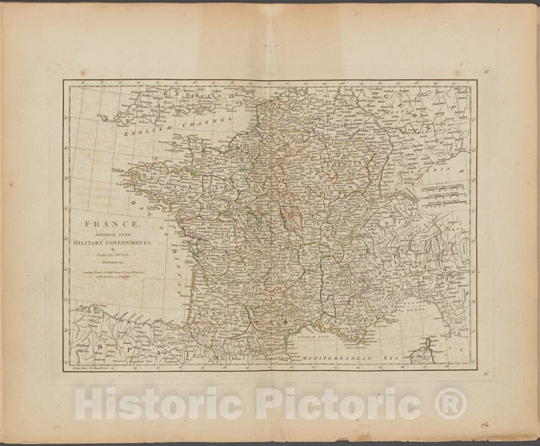 Historic Map - 1788 France, France, Divided Into Military Governments - Vintage Wall Art