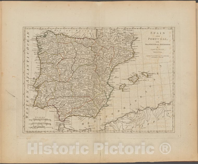 Historic Map - 1788 Europe, Spain And Portugal, With Their General Divisions - Vintage Wall Art