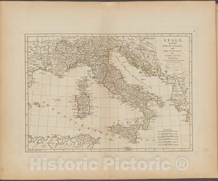 Historic Map - 1788 Italy, Divided Into Its States With Their Subdivisions - Vintage Wall Art