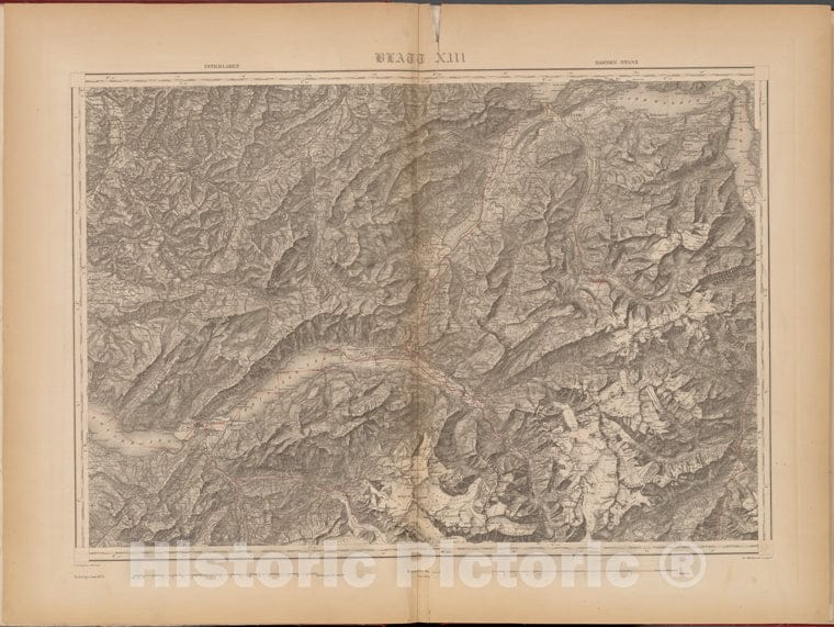 Historic 1864 Map - Blatt Xiii: Interlaken, Sarnen, Stanz - Switzerland - Topographische Karte Der Schweiz - Vintage Wall Art