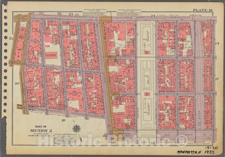 Historic 1955 Map - Plate 19, Part Of Section 2: [Bounded By E. Houston Street, Orch - Vintage Wall Art