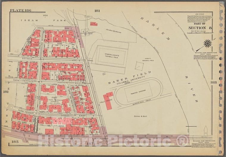 Historic 1955 Map - Plate 186, Part Of Section 8: [Bounded By Indian Road, (Harlem R - Vintage Wall Art