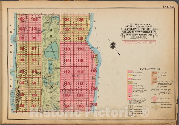 Historic 1921 Map - Outline And Index Map Of Volume Three, Atlas Of New York City, B - Vintage Wall Art