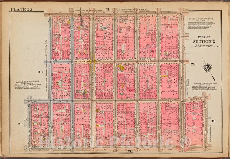 Historic 1921 Map - Plate 22: [Bounded By W. 3Rd Street, Broadway, E. Houston Street - Vintage Wall Art