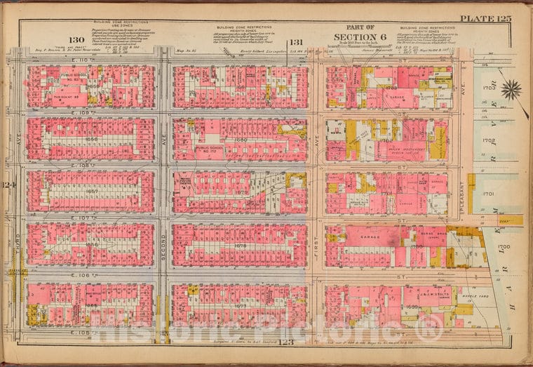 Historic 1921 Map - Plate 125: [Bounded By E. 110Th Street, Pleasant Avenue, Harlem - Vintage Wall Art