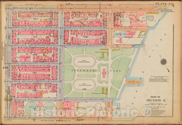 Historic 1921 Map - Plate 131: [Bounded By E. 116Th Street, Harlem River, E. 110Th S - Vintage Wall Art