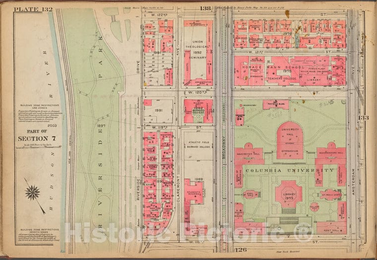 Historic 1921 Map - Plate 132: [Bounded By W. 122Nd Street, Amsterdam Avenue, W. 116 - Vintage Wall Art