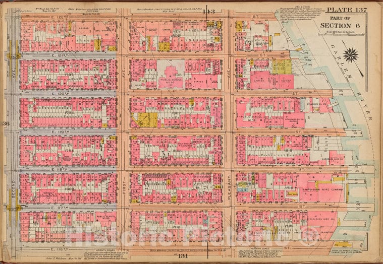 Historic 1921 Map - Plate 137: [Bounded By E. 122Nd Street, (Harlem River) Pleasant - Vintage Wall Art