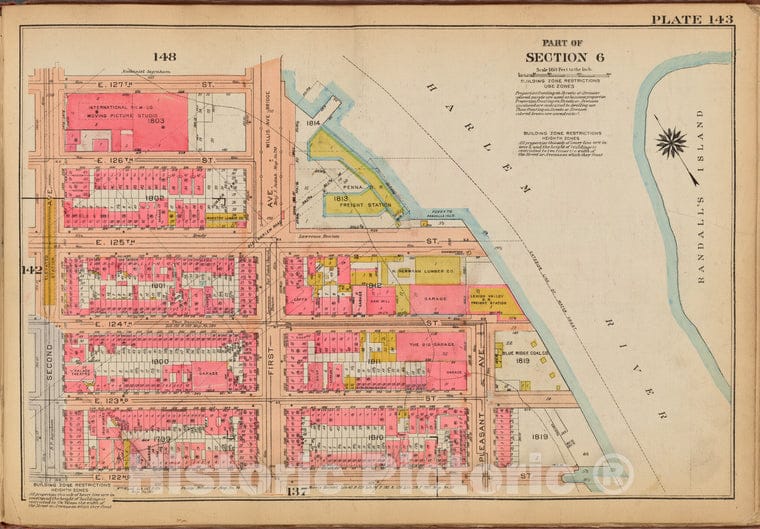 Historic 1921 Map - Plate 143: [Bounded By E. 127Th Street, Harlem River, Pleasant A - Vintage Wall Art