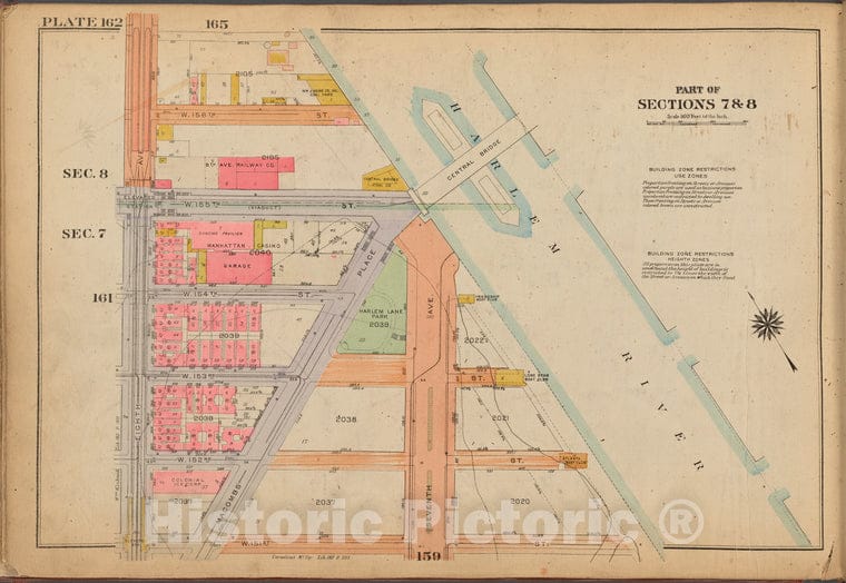 Historic 1921 Map - Plate 162: [Bounded By W. 156Th Street, Harlem River, Seventh Av - Vintage Wall Art