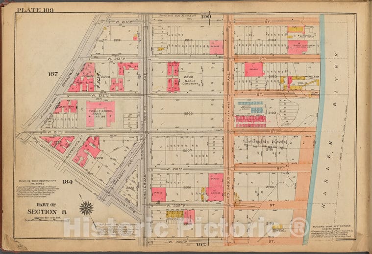 Historic 1921 Map - Plate 188: [Bounded By W. 214Th Street, (Harlem River) Columbus - Vintage Wall Art