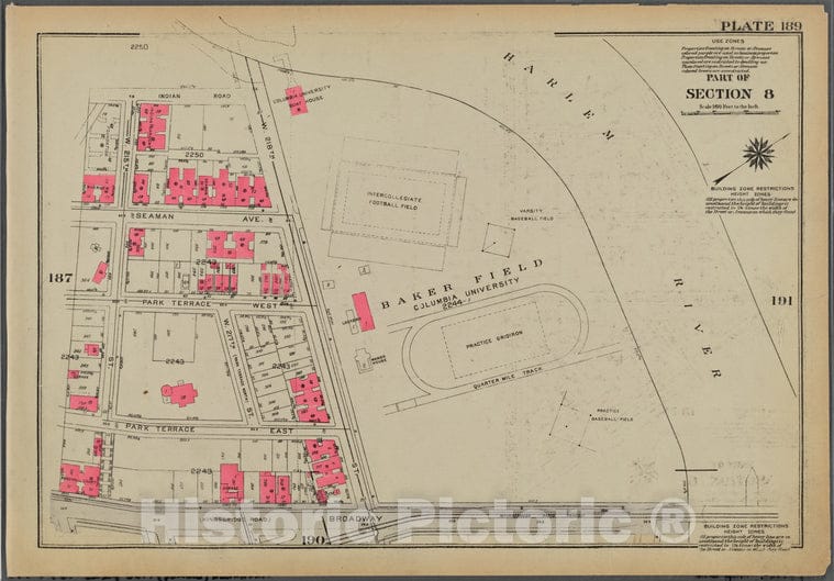 Historic 1930 Map - Plate 189, Part Of Section 8: [Bounded By Indian Road, (Harlem R - Vintage Wall Art