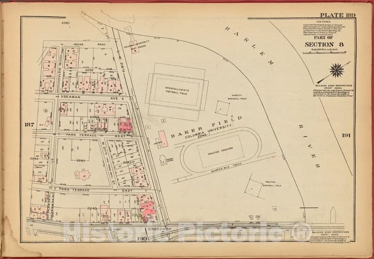 Historic 1927 Map - Plate 189, Part Of Section 8: [Bounded By Indian Road, (Harlem R - Vintage Wall Art