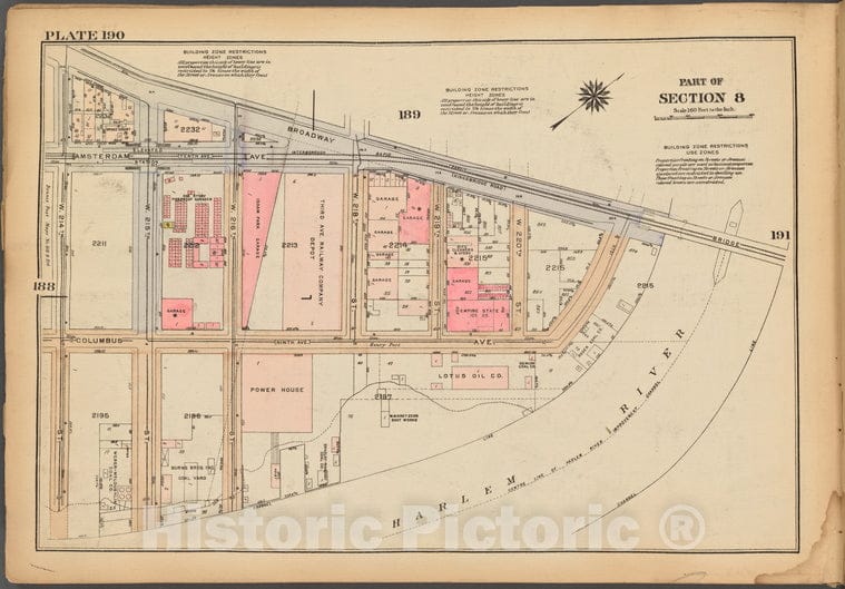 Historic 1927 Map - Plate 190, Part Of Section 8: [Bounded By Broadway, (Harlem Rive - Vintage Wall Art