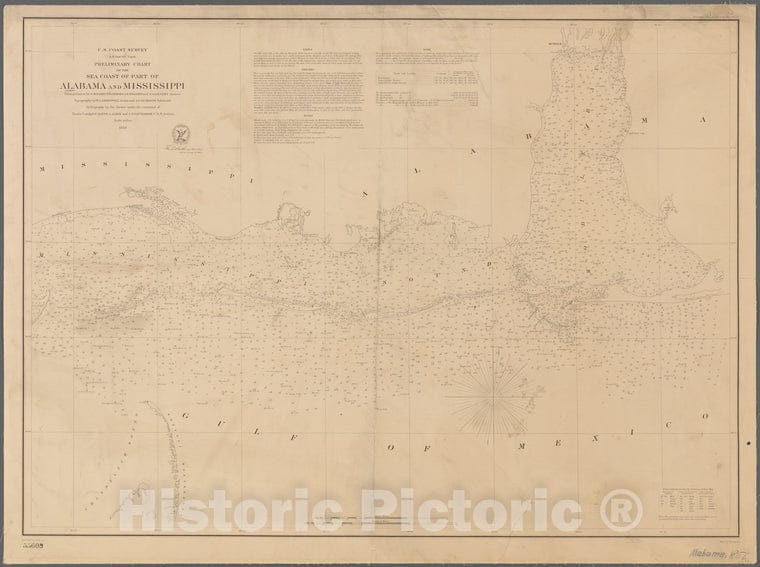 Historic 1856 Map - Preliminary Chart Of The Sea Coast Of Part Of Alabama And Mississippi - Alabama - Mississippimaps Of North America. - Vintage Wall Art