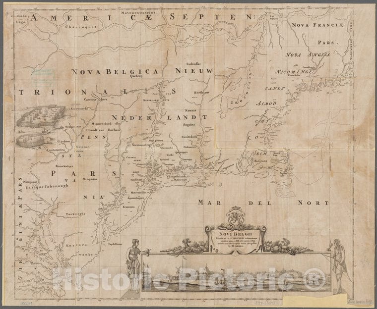 Historic 1854 Map - Novi Belgii: Tabula Ad N. J. Visscheri Delineationem Repetita Qu - North Americamaps Of North America. - Vintage Wall Art