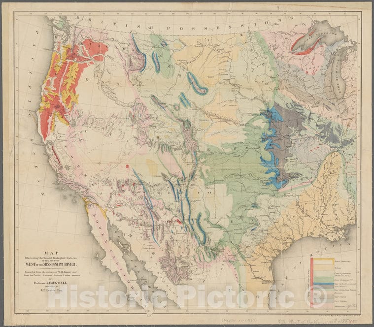 Historic 1858 Map - Map Illustrating The General Geological Features Of The Country - West (U.S.) - Mexicomaps Of North America. - Vintage Wall Art