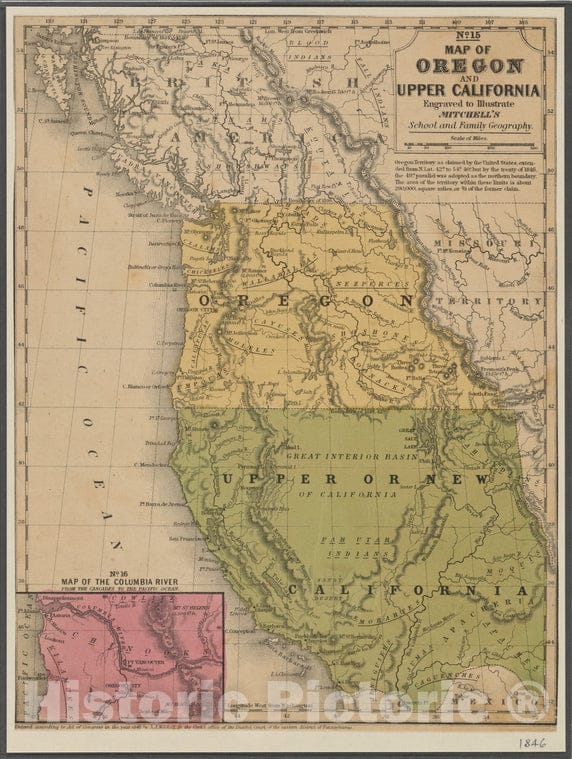 Historic 1846 Map - No. 15 Map Of Oregon And Upper California - West (U.S.) - Pacific States - Rocky Mountains Region - United Statesmaps Of North America. - Vintage Wall Art