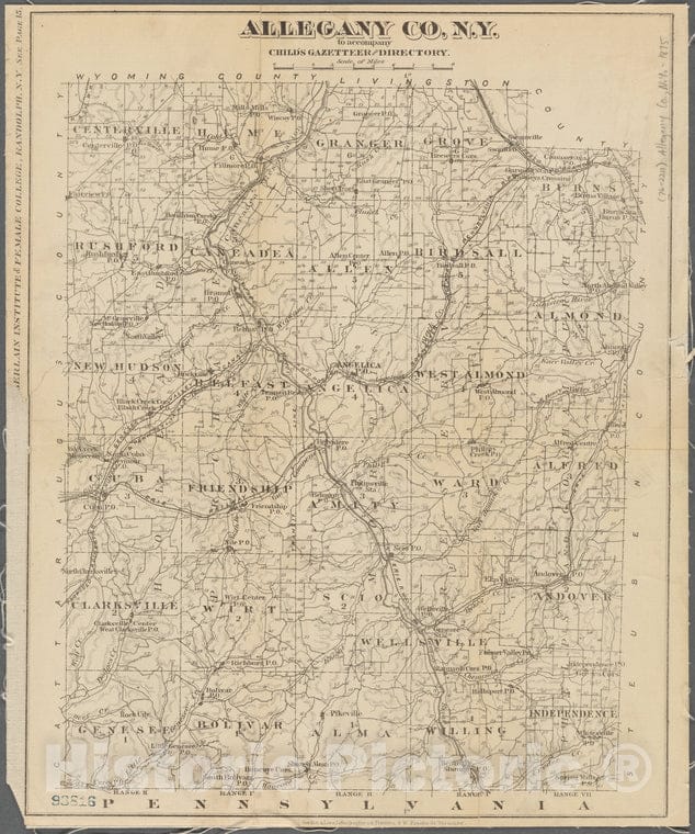 Historic 1875 Map - Allegany Co, N. Y. To Accompany Child'S Gazetteer And Directory - Allegany County (N.Y.) Maps Of New York City And State - Counties - Vintage Wall Art