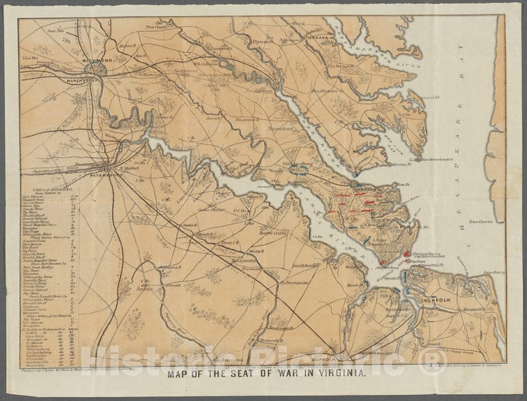 Historic 1862 Map - Map Of The Seat Of War In Virginia - United States - Virginiamaps Of North America. - Collection Of Civil War Maps - Vintage Wall Art