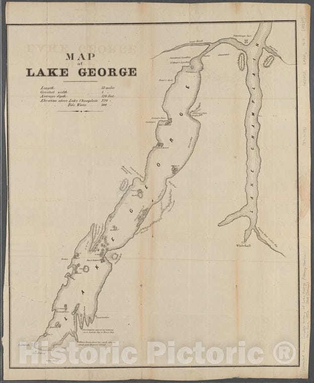 Historic 1853 Map - Map Of Lake George - New York (State) - Lake George (N.Y.) - Champlain, Lakemaps Of New York City And State - Cities And Towns, A-Z - Vintage Wall Art