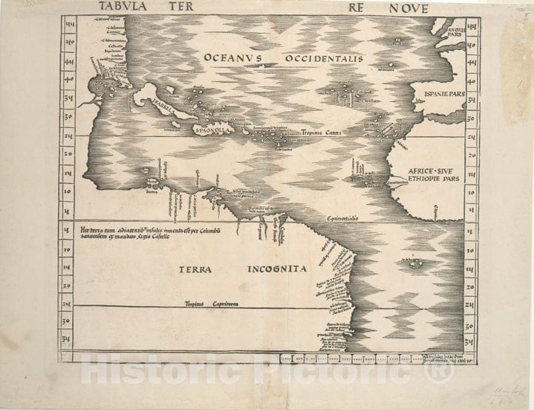 Historic 1513 Map - Tabula Terre Nove. - Europe - America-American Historical Prints. - Vintage Wall Art