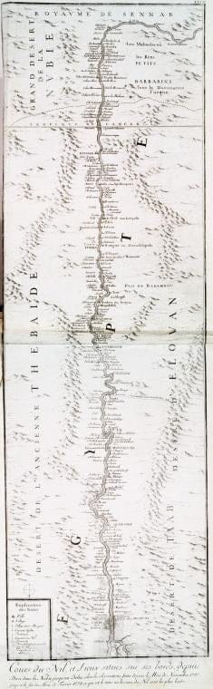 Historic Map - 1780 Nile River Delta (Egypt), Places On Its Banks, From Derri In Nubia, To Delta - Vintage Wall Art