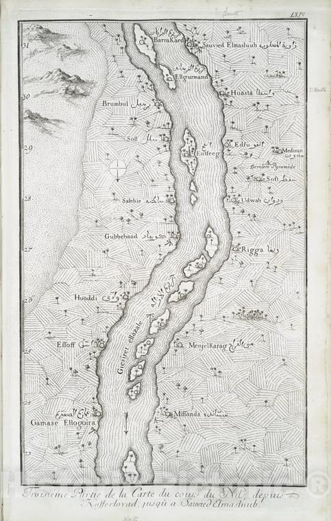 Historic Map - 1780 Nile River Delta (Egypt), Troisieme Partie De La Carte Du Cours Du Nil, Depuis Kofferloyad, Jusqu'A Sauvied Elmasluub. - Vintage Wall Art