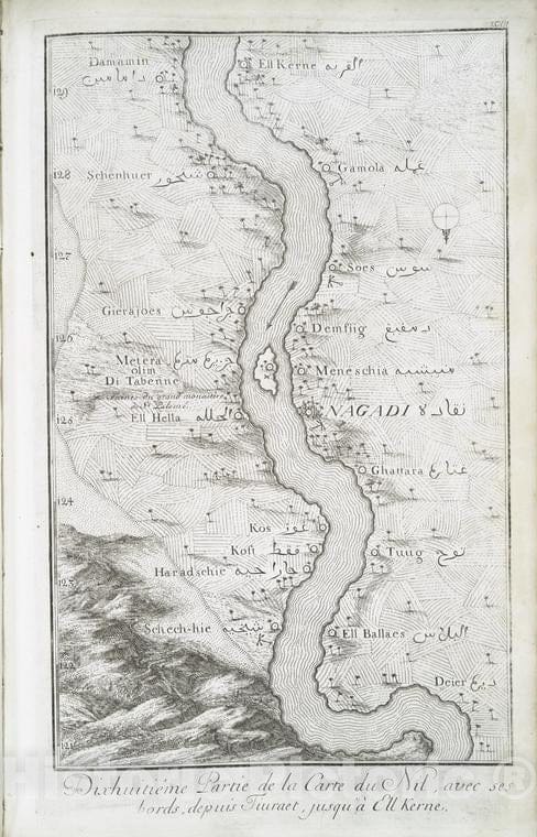 Historic Map - 1780 Egypt, Nubia And Thebes, Nile River, Dixhuitieme Partie De La Carte Du Nil, Avec Ses Bords, Depuis Tiuraet, Jusqu'A Ell Kerne. - Vintage Wall Art