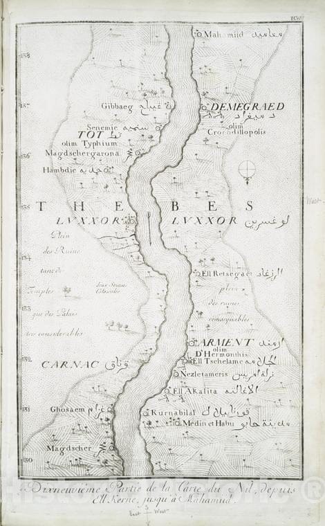 Historic Map - 1780 Egypt, Nubia And Thebes, Nile River, Dixneuvieme Partie De La Carte Du Nil, Depuis Ell Kerne, Jusqu'A Mahamiid. - Vintage Wall Art