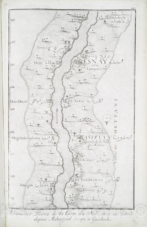 Historic Map - 1780 Egypt, Nubia And Thebes, Nile River, Vin[G] Tieme Partie De La Carte Du Nil, Avec Ses Bords, Depuis Mahamiid, Jusqu'A Gascheile. - Vintage Wall Art