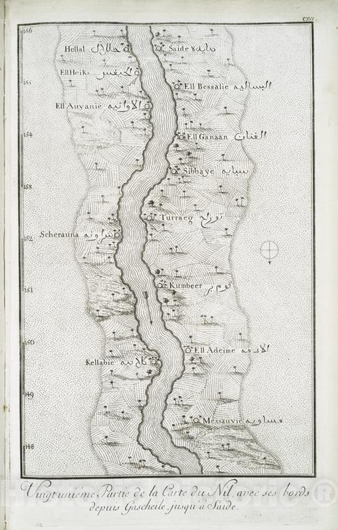 Historic Map - 1780 Egypt, Nubia And Thebes, Nile River, Vingtunieme Partie De La Carte Du Nil, Avec Ses Bords, Depuis Gascheile, Jusqu'A Saide. - Vintage Wall Art