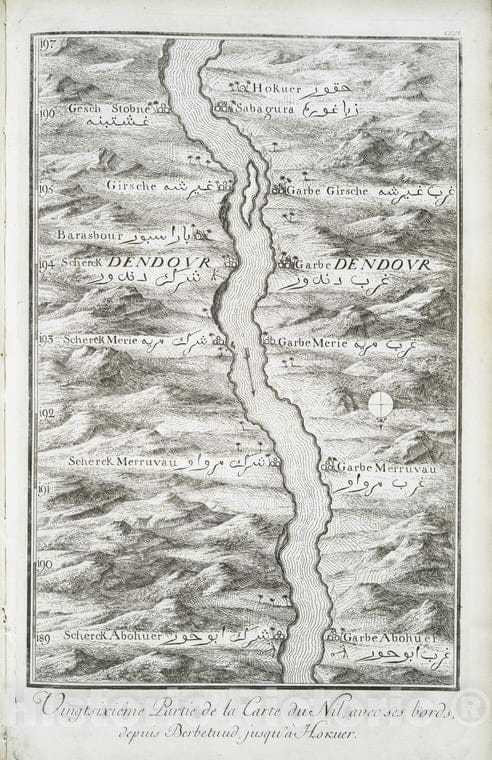 Historic Map - 1780 Egypt, Nubia And Thebes, Nile River, Vingtsixieme Partie De La Carte Du Nil, Avec Ses Bords, Depuis Berbetuud, Jusqu'A Hokuer. - Vintage Wall Art