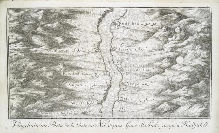 Historic Map - 1780 Egypt, Nubia And Thebes, Nile River, Vingthuitieme Partie De La Carte Du Nil, Depuis Guad Ell Arab, Jusqu'A Kudjuhed. - Vintage Wall Art