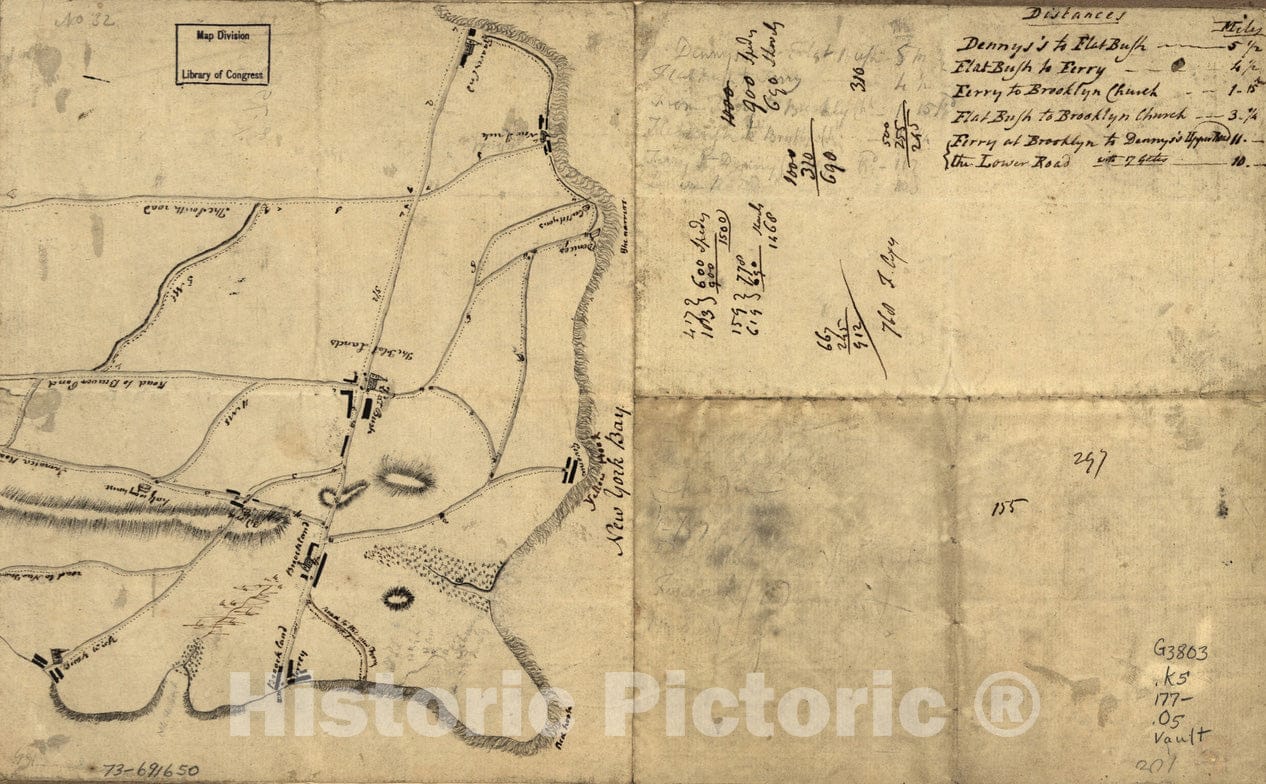 Historical Map, 1770-1779 Old map of Brooklyn and Greater Part of King's County, Long Island, Vintage Wall Art