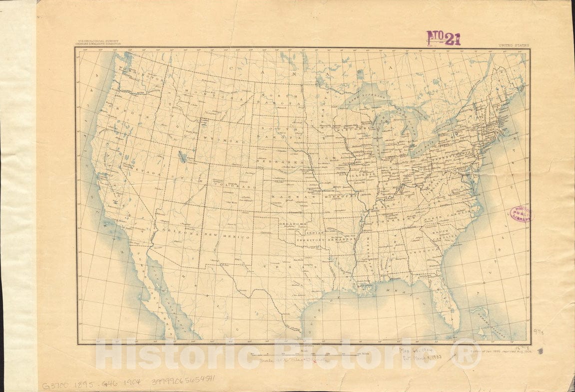 Historical Map, 1904 United States, Vintage Wall Art