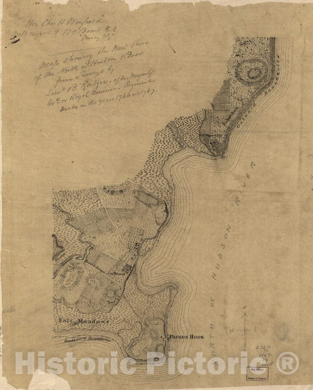 Historical Map, 1767 Map Showing The west Shore of The North or Hudson River, Vintage Wall Art