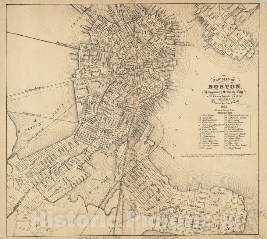 Historical Map, 1857 New map of Boston, comprising The Whole City, with The New Boundaries of The wards, Vintage Wall Art : 5131659