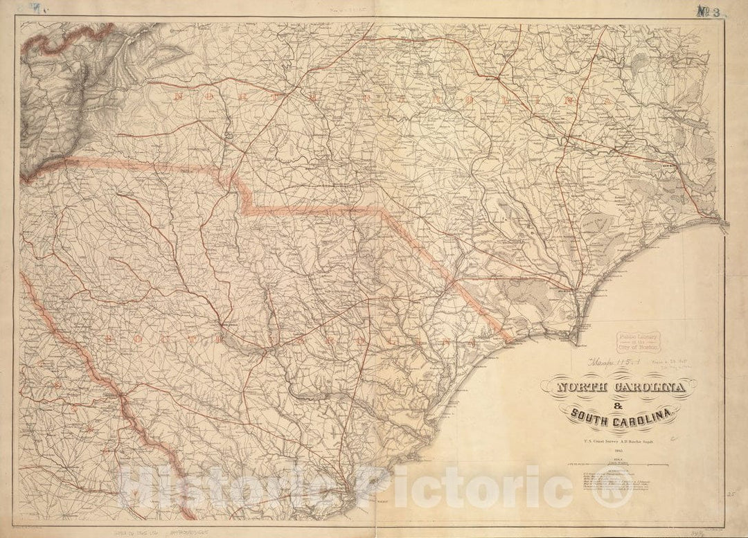 Historical Map, 1865 North Carolina & South Carolina, Vintage Wall Art