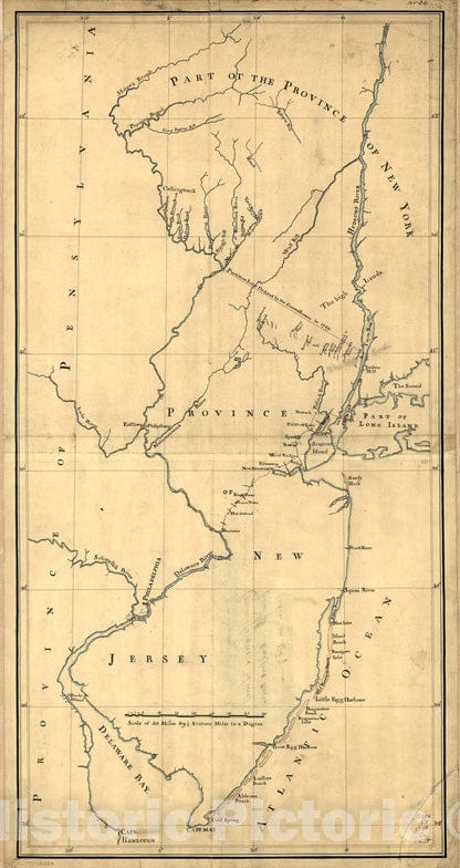 Historical Map, New York & New Jersey commissioners line from 41aÂ° on Hudson's River taken in 1769, Vintage Wall Art