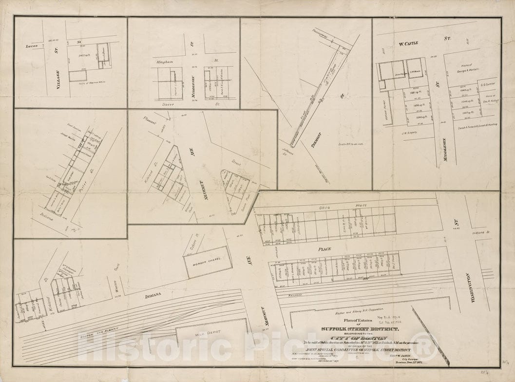 Historical Map, Plan of Estates on Suffolk St. District : Belonging to The City of Boston : to be Sold at Public Auction on Saturday Dec. 16th & 23rd 1871, Vintage Wall Art