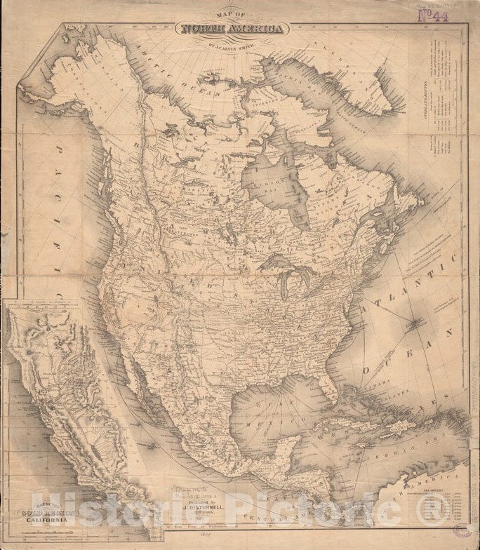 Historical Map, 1852 Map of North America, Vintage Wall Art