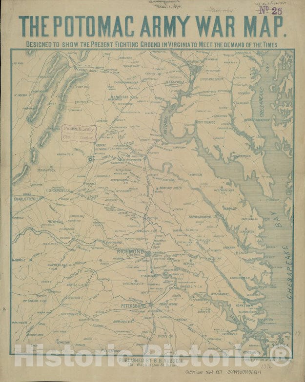 Historical Map, 1864 The Potomac Army war map : Designed to Show The Present Fighting Ground in Virginia to Meet The Demand of The Times, Vintage Wall Art