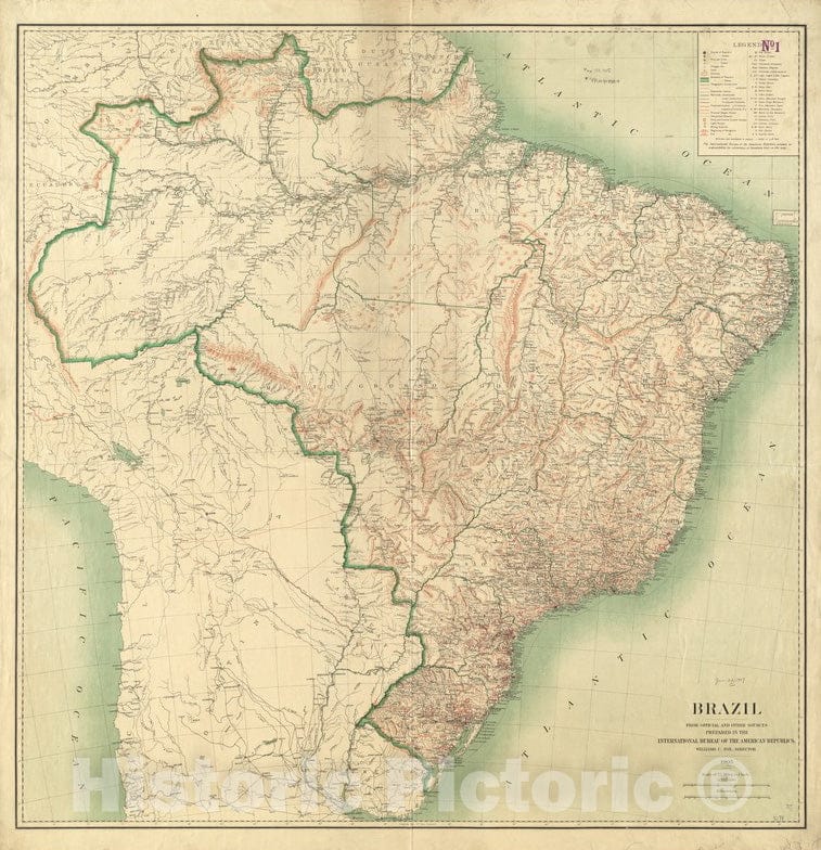 Historical Map, 1905 Brazil : from Official and Other Sources, Vintage Wall Art