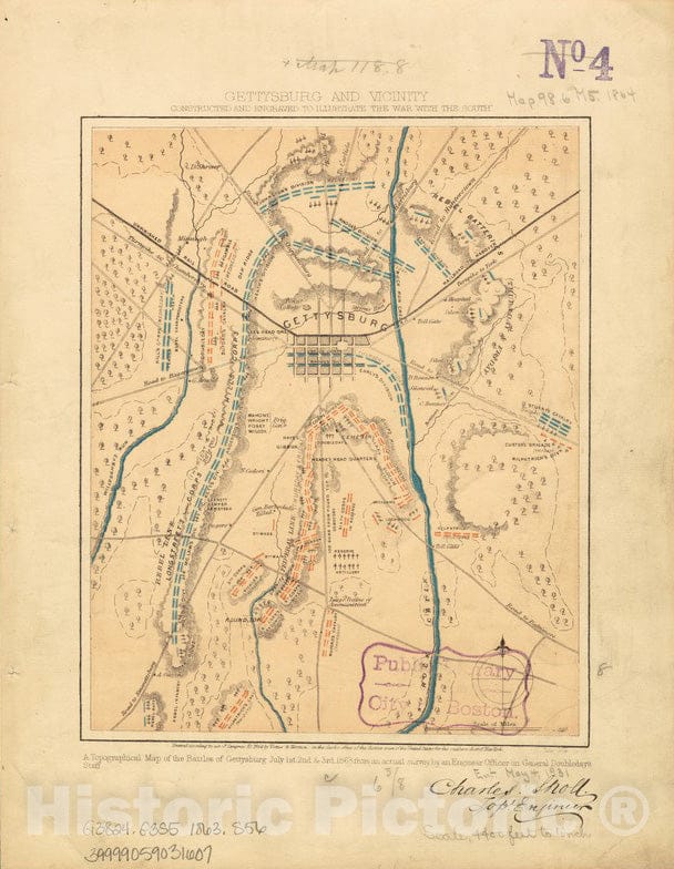 Historical Map, 1864 Gettysburg and Vicinity : Constructed and Engraved to illustrate 'The war with The South', Vintage Wall Art