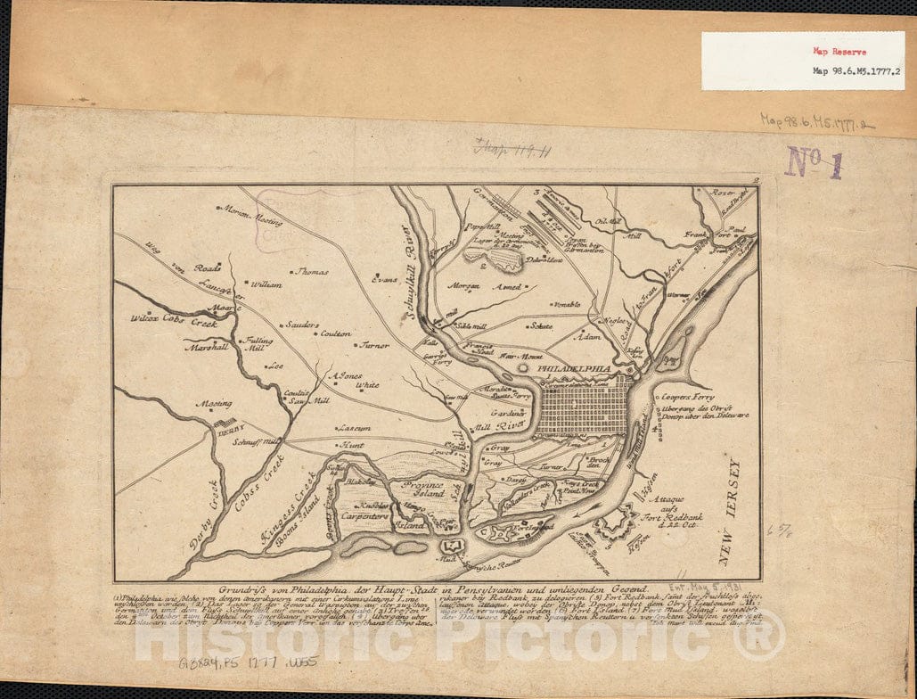 Historical Map, 1777 Grundriss von Philadelphia der hauptstadt in Pensylvanien und umliegenden Gegend, Vintage Wall Art