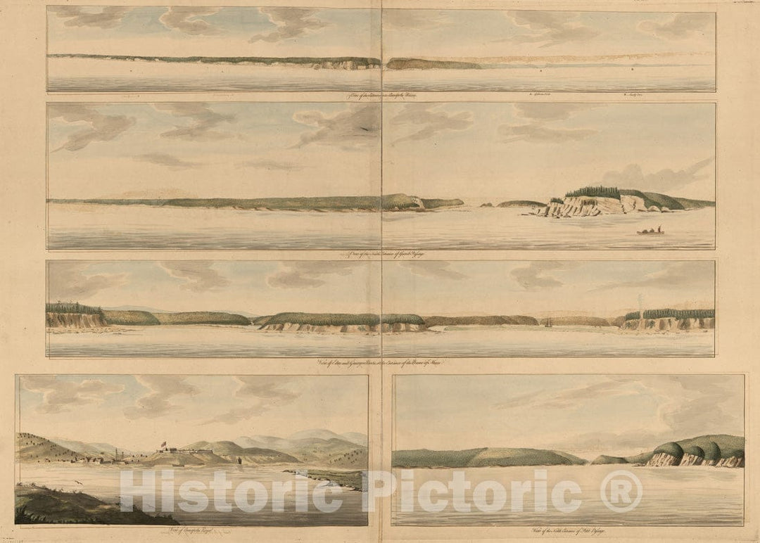 Historical Map, 1776 View of The Entrance into Annapolis Bason ; View of The North Entrance of Grand Passage ; View of Eden and Gascoyne Rivers, Vintage Wall Art