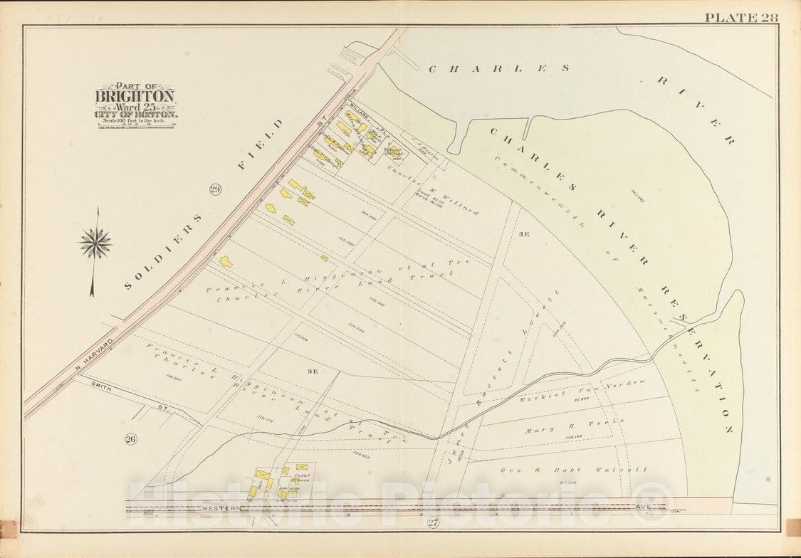 Historical Map, 1909 Atlas of The City of Boston, Ward 25, Brighton : Plate 28, Vintage Wall Art