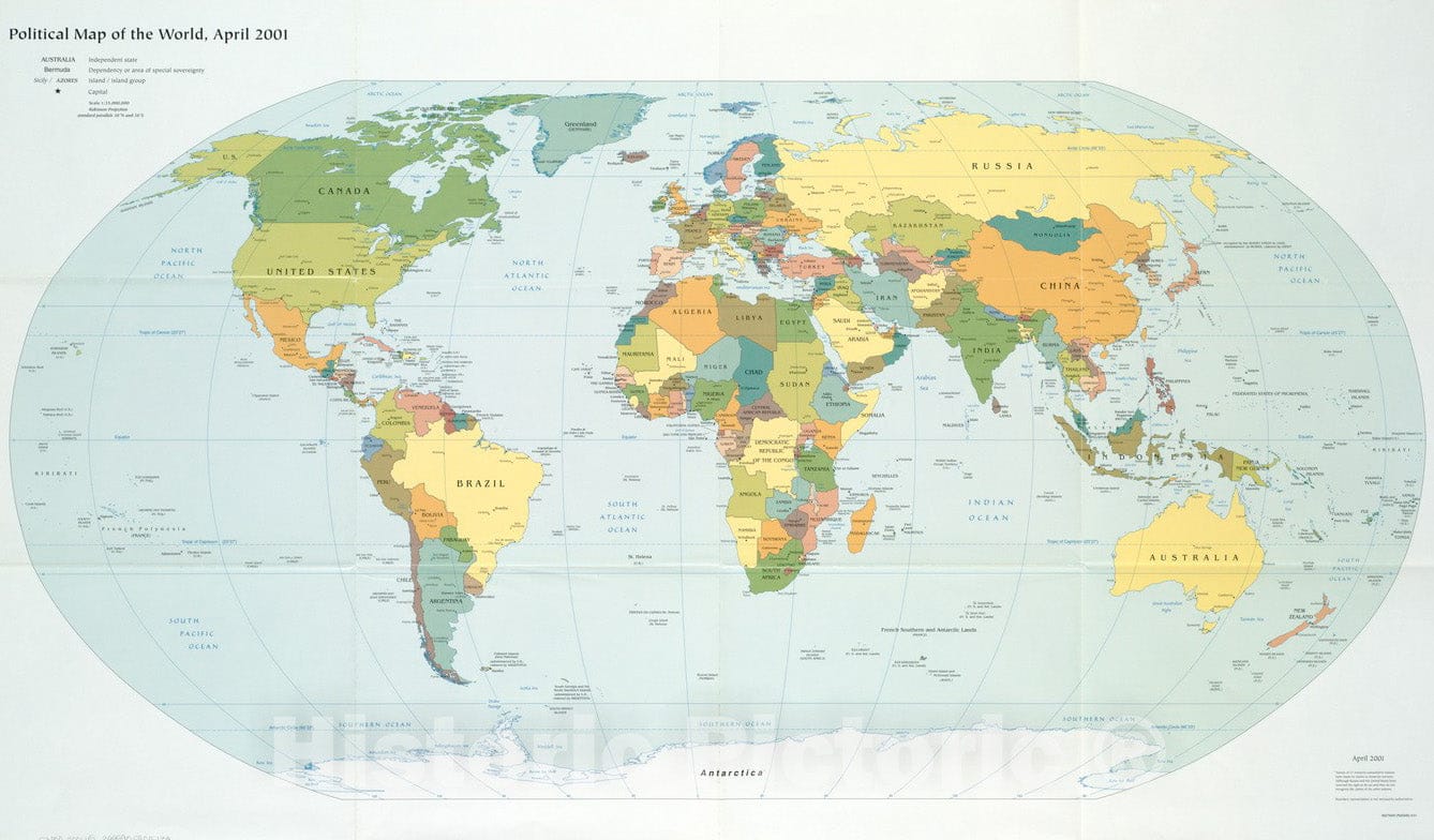 Historical Map, 2001 Political map of The World, April 2001, Vintage Wall Art